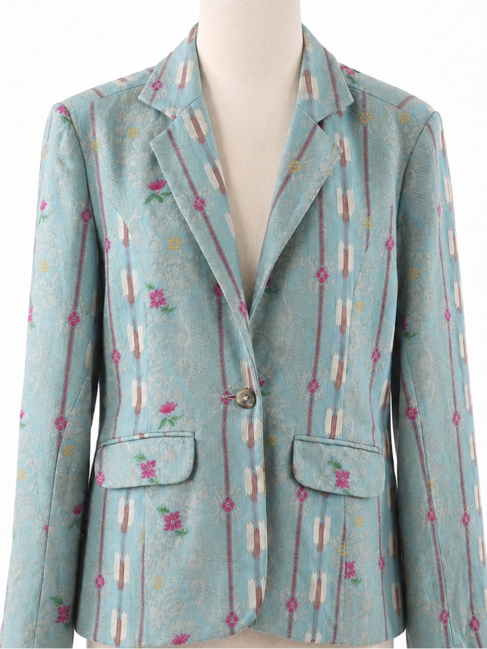Vintage Sundance Turquoise embroidered Floral-Accented Stripe Blazer L - Picture 1 of 14